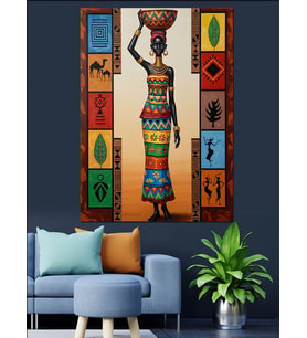 Afrika Desenli Totem Figür Dekoratif Kanvas - Mdf Ahşap Tablo