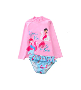 Uzun Kollu Mermaid Denizkizi Aplike Uv Korumali Pembe Mavi Kız Çocuk Mayo