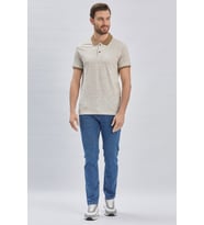 Koyu Vizon Baskılı Pike Polo Yaka Pamuklu Likralı Casual Slim Fit Dar Kesim Tişört 1011240158