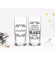 BK Gift Kişiye Özel Renkli Baskılı Gönülde Rakı Olur Tasarımlı İkili Rakı Bardağı Seti-1 (Beyaz)