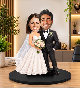 Kişiye Özel Fotoğraflı Gelin Damat Biblosu Çift Figürü, Düğün ve Evlilik Yıldönümü Hediyesi