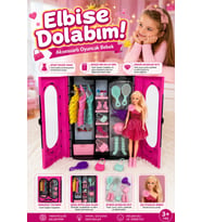 Elbise Dolabım Aksesuarlı Oyuncak Bebek ve Pembe Elbise Gardırop Seti (36.5 cm)