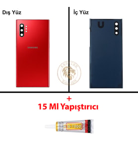 Samsung Note 10 Plus Kırmızı Arka Pil Kapağı Batarya Kapağı Lazer Kesim + B-7000 Yapıştırıcı