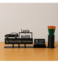 İş Güvenliği Uzmanı Masa İsimliği - Kişiye Özel, Mesleklere Özel İsimlik - Metal Ofis İsimliği, Kalemlik ve Kartlık Seti- Yeni İş, Terfi Hediyesi
