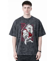 Tasarım Jiraiya Naruto Anime Baskılı Unisex Oversize Eskitme Yıkamalı Tişört