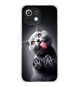 PrintiFy Xiaomi Mi 11 Lite ile Uyumlu Kedi 2 Kamera Korumalı Şeffaf Kılıf