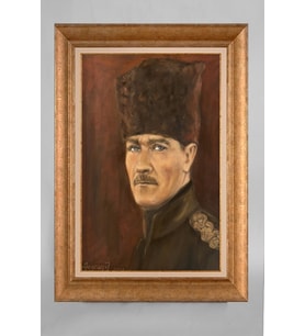 Çerçeveli Paspartulu Atatürk Tablo a468 (Gold)