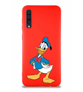 Samsung Galaxy A50S Soft Premier Kapak Donald Duck-C Tasarımlı Silikon Kılıf - Kırmızı (Şeffaf)