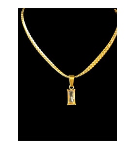 Çelik Gold Baget Dikdörtgen Taşlı Kolye