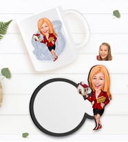 BK Gift Kişiye Özel Kadın Emlakçı Karikatürlü Beyaz Kupa ve Ahşap Bardak Altlığı Hediye Seti-2