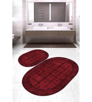 Dijital Baskılı Kaymaz Taban Yıkanabilir Oval 2'li Klozet Takımı Banyo Paspası NOKZ-HT-651 (Bordo)
