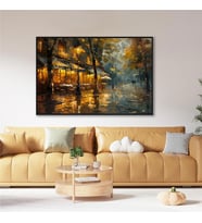 Yağlı Boya Dokulu Tablo Modern Paris Sokak Kafe Siyah Çerçeveli U09015
