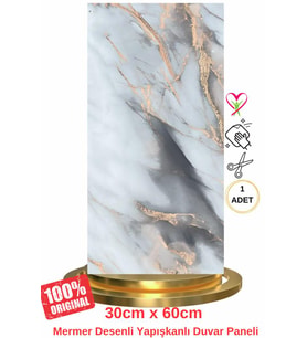Shiny Mix Color Mermer Desenli 60x30cm Yapışkanlı Mutfak Banyo Kaplama Duvar Paneli Kağıdı TX-092 (Çok Renkli)