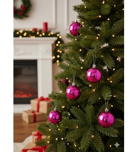 Yılbaşı Top Süs Fuşya 6cm 6lı Parlak
