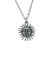 Smile - Güneş Erkek Kadın Kolye Antik Gümüş Kaplama - 60 cm Düz Zincir