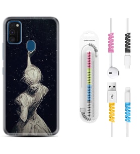 Samsung M21 M22 M23 M30 M31S M32 Kılıf Kablo Koruma Spiral Silikon Star Woman 1332