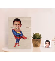 BK Gift Kişiye Özel Süper Adam Karikatürlü Otantik Masaüstü Ahşap Palet Çerçeve-1 (Beyaz)