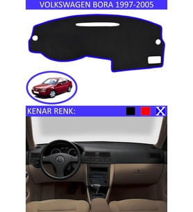 Volkswagen Bora 1997-2005 Için Uygun Torpido Koruma Halısı Siyah Kenar Renk Mavi