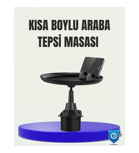 Mey İthalat® 360° Döner Araç Bardaklık Tepsisi Geniş Yemek Alanlı Telefon Standlı