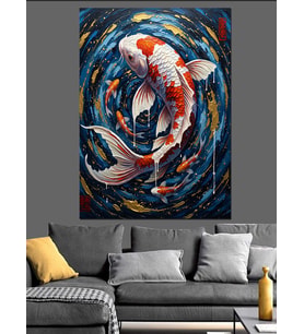 Balıklar Dairesel Soyut Sanat Dekoratif Kanvas - Mdf Ahşap Tablo