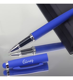 Gümüş Detaylı Mat Roller Kalem (Mavi)