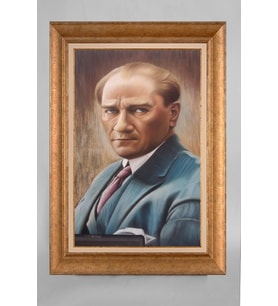 EV İŞYERİ OFİS İÇİN ALTIN ÇERÇEVELİ PASPARTULU ATATÜRK TABLO S352