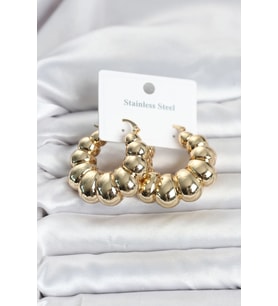 Tegan 316L Çelik Gold Renk Bombeli Halka Model Kadın Küpe TG27BKP11838