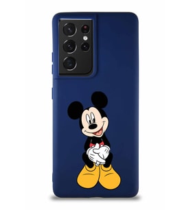 Samsung Galaxy S21 Ultra Soft Premier Kapak Mickey Mouse-A Tasarımlı Silikon Kılıf - Lacivert (Şeffaf)