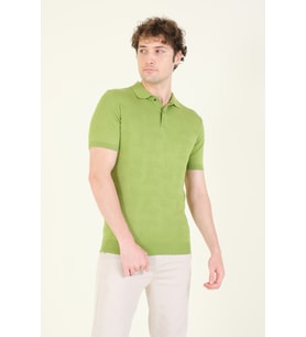 Giyim Dünyası Erkek Çıtçıtlı Desenli Polo Yaka Merserize T-Shirt Yeşil
