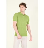 Giyim Dünyası Erkek Çıtçıtlı Desenli Polo Yaka Merserize T-Shirt Yeşil