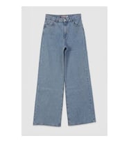 Kadın Açık Mavi Modest Wide Leg Taşlı Jean Pantolon