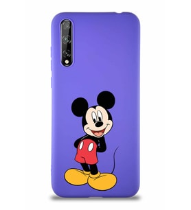 Huawei Y8P Soft Premier Kapak Mickey Mouse-B Tasarımlı Silikon Kılıf - Mor (Şeffaf)