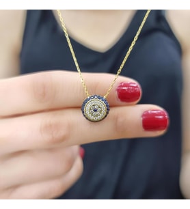 Nazar Renkli Taşlı Gold Kaplama 925 Ayar Zirkon Taşlı Gümüş Kolye (Karışık)