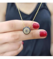 Nazar Renkli Taşlı Gold Kaplama 925 Ayar Zirkon Taşlı Gümüş Kolye (Karışık)