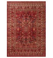 Kırmızı Halı Bej Tonlu Geometrik Desenli Klasik Stil Salon Halısı Yumuşak Yüzey Koridor