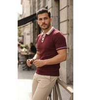 Erkek Düğme Yakalı Kontrast Yaka Triko Tişört