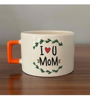 I Love You Mom Baskılı Turuncu Kulplu C Fincan