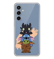 Samsung Galaxy S23 FE Uyumlu Sevimli Baby Yoda ve Stitch Desenli Şeffaf Telefon Kılıfı