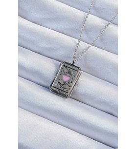 316L Çelik Zincir Eskitme Gümüş Renk Pembe Mineli Kalp Figürlü Tarot Kolye TJ-BKO9232
