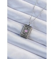 316L Çelik Zincir Eskitme Gümüş Renk Pembe Mineli Kalp Figürlü Tarot Kolye TJ-BKO9232