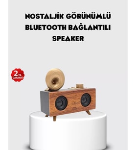 Gramofon Tasarımlı Bluetooth Hoparlör – 3D Stereo Ses, 1800 Mah Batarya
