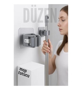 Mey İthalat® Yapışkanlı Pratik Mop ve Süpürge Tutucu – Duvara Monte, Kolay Kurulum
