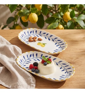 GÜRAL PORSELEN Limon Desenli 2li 24 cm Porselen Kayık Tabak Seti