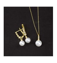 925 Ayar Tria Modeli Küre Gümüş İnci Set (Altın)