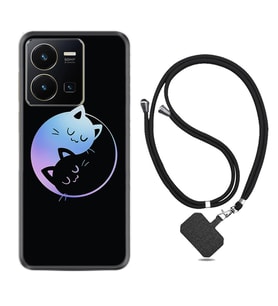 Vivo Y22 Kılıf Silikon Boyun Askılı İpli Desenli Silikon Love Cats 1604