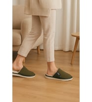 Auris 060 Unisex Kadife Kumaş İçi Kürklü Kışlık Ev Terliği (Haki)