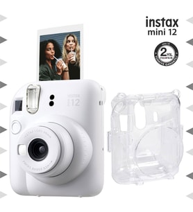 Instax mini 12 Beyaz Fotoğraf Makinesi ve Şeffaf Kılıf Seti
