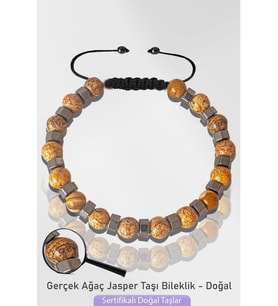 Sertifikalı Silver Hematitli Toprak Ağaç Kahverengi Jasper Taşı Bileklik - Ayarlamalı (Çok Renkli)