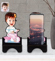 BK Gift Kişiye Özel Bebek Karikatürlü Ahşap Biblo Telefon Standı-4