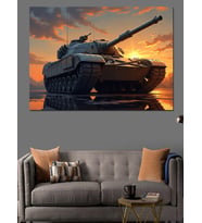 Gün Batımında Büyük Modern Tank Dekoratif Kanvas - Mdf Ahşap Tablo